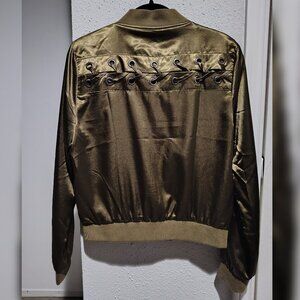 Forever 21 Olive Green Satin Back Lace Up Bomber Jacket